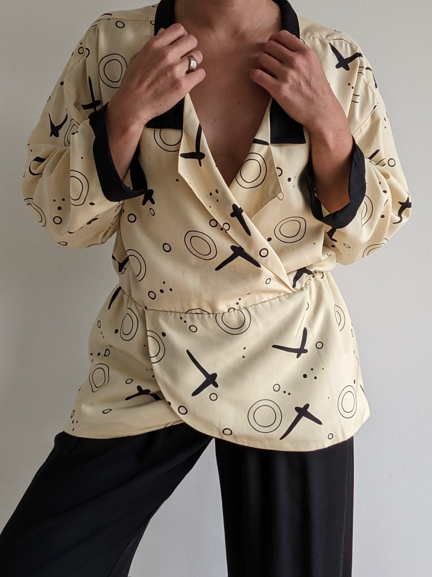 Vintage Joanie Char Printed Silk Peplum Blouse