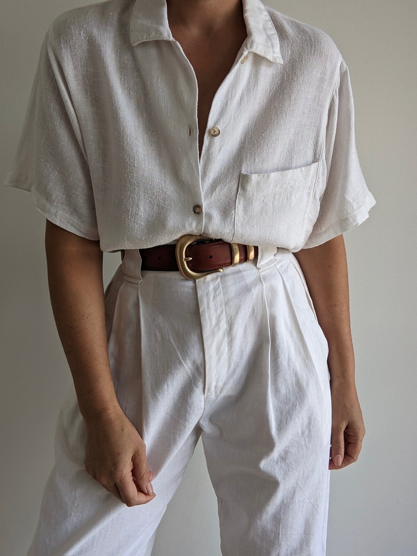 Vintage Ivory Woven Linen Shirt