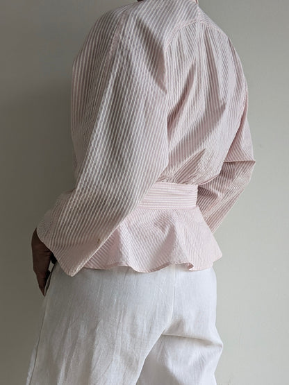 Lovely Vintage Striped Peplum Wrap Blouse