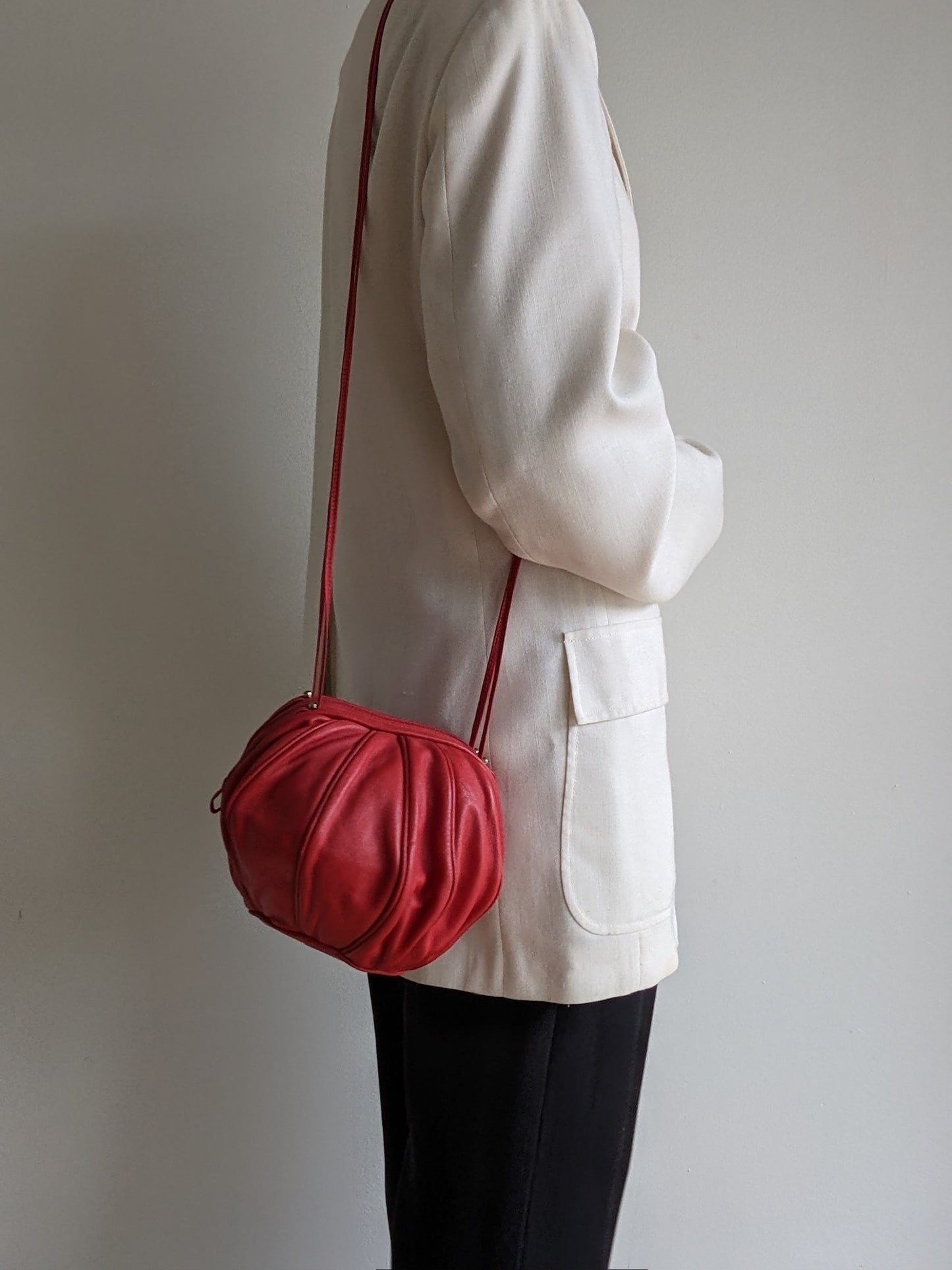 Rare Vintage Red Leather Spherical Purse