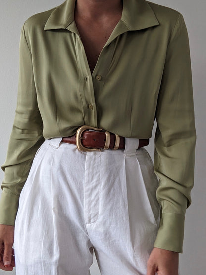 Vintage Pistachio Silk Blouse