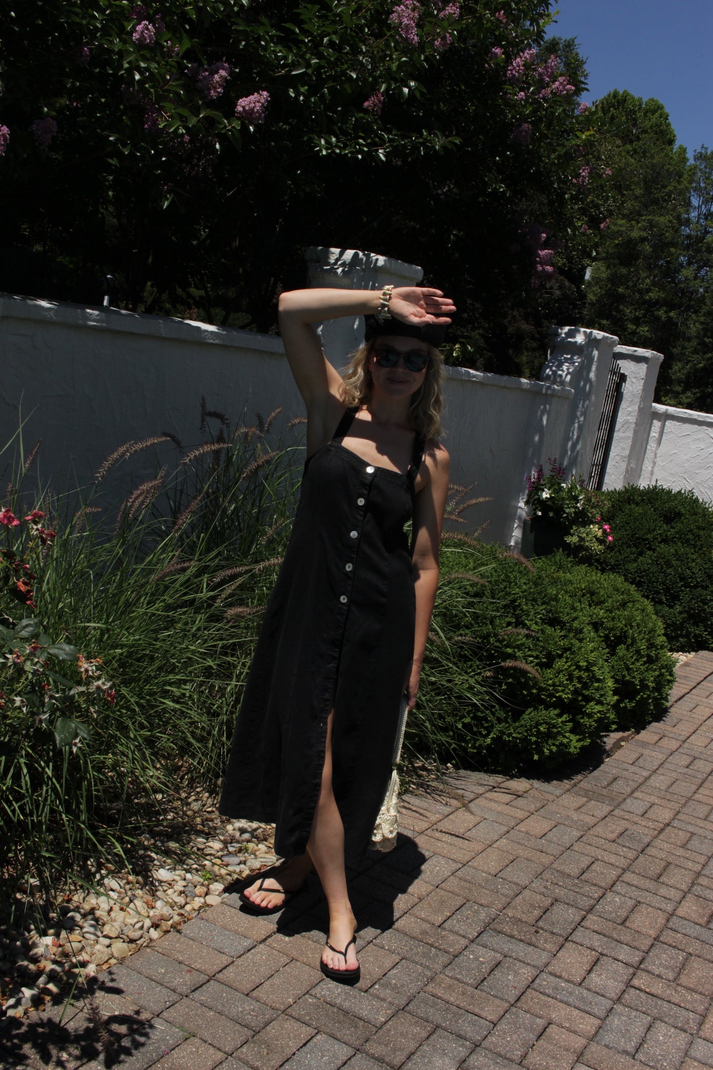 Vintage Faded Black Buttoned Linen Dress