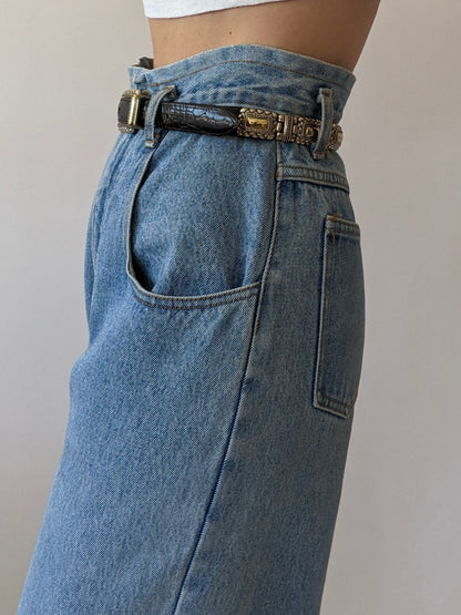 Vintage Embossed Leather & Segmented Chain Belt