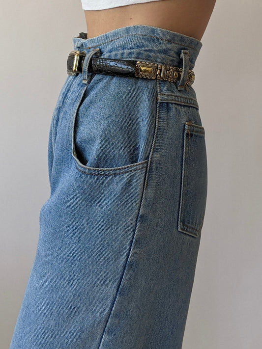 Vintage Embossed Leather & Segmented Chain Belt