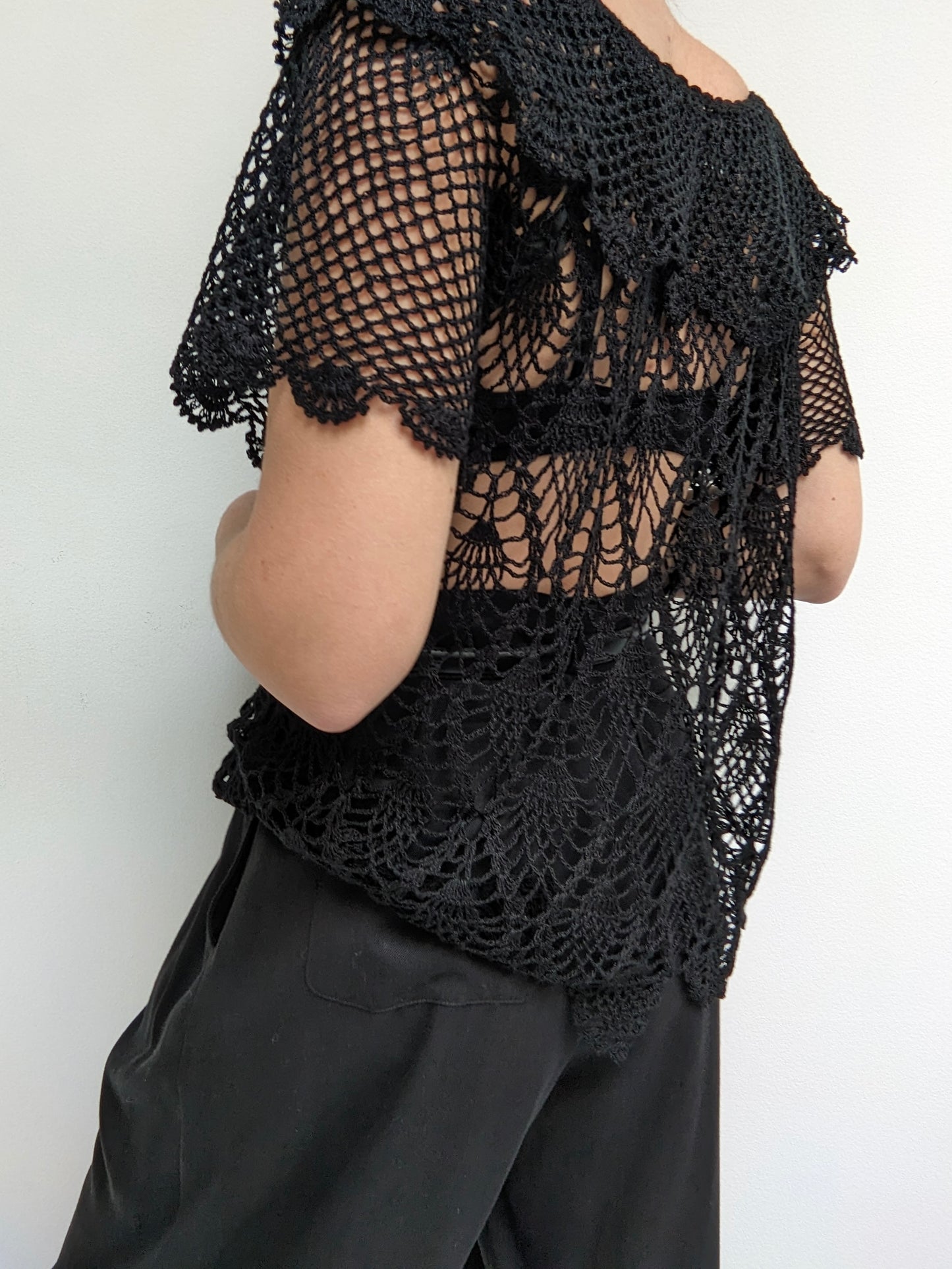 Vintage Onyx Crocheted Silk Blouse