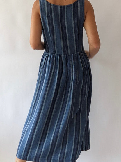 Vintage Indigo Striped Linen Market Dress