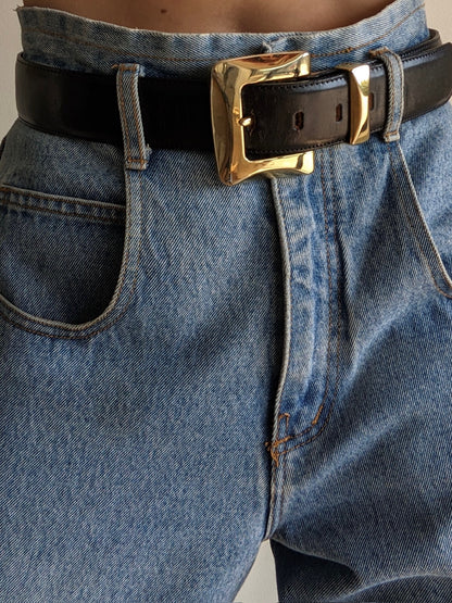 Bold Vintage Smooth Ink Black Leather Belt