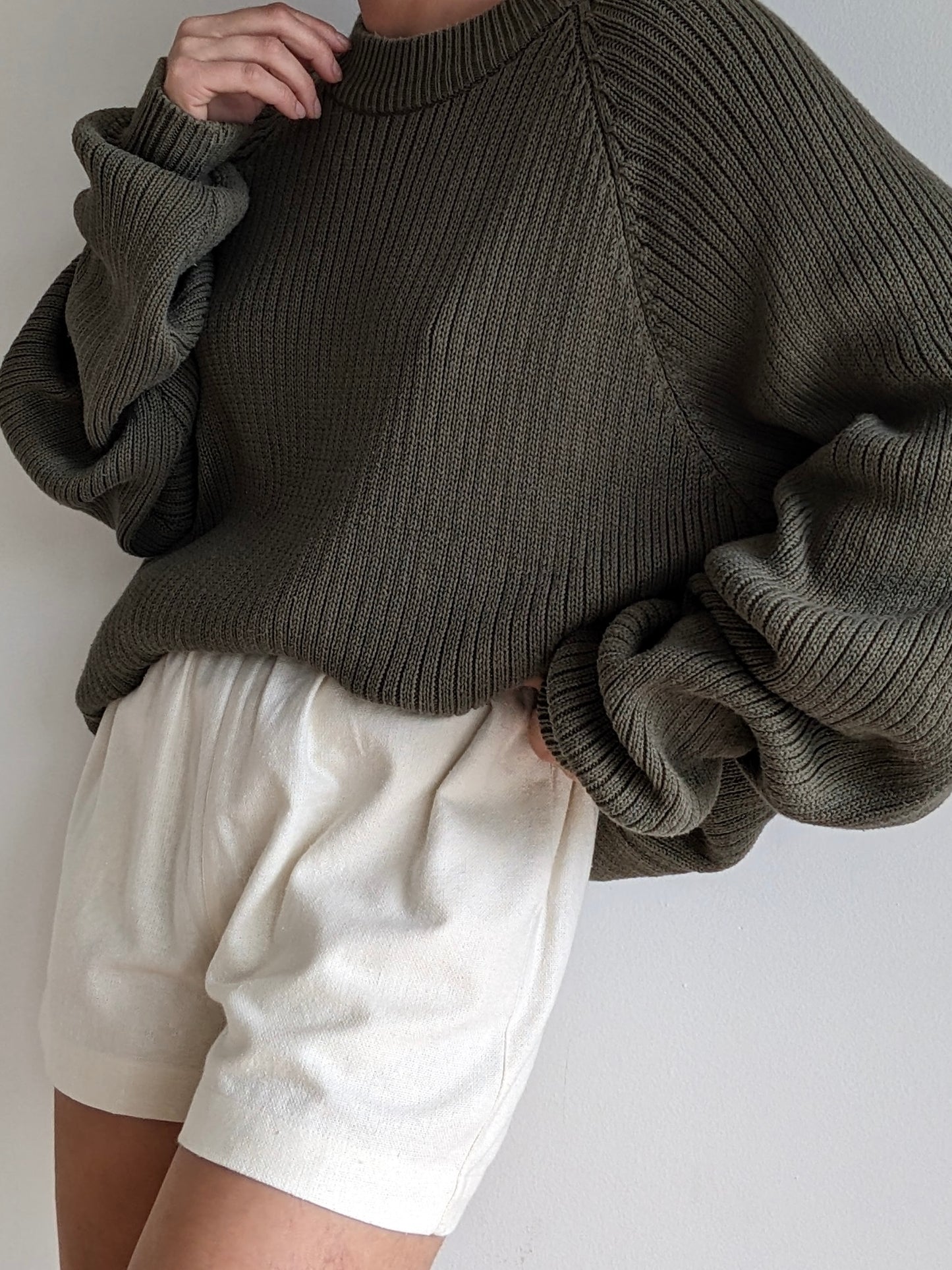 Vintage Olive Ribbed Cotton Sweater