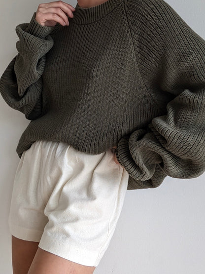 Vintage Olive Ribbed Cotton Sweater