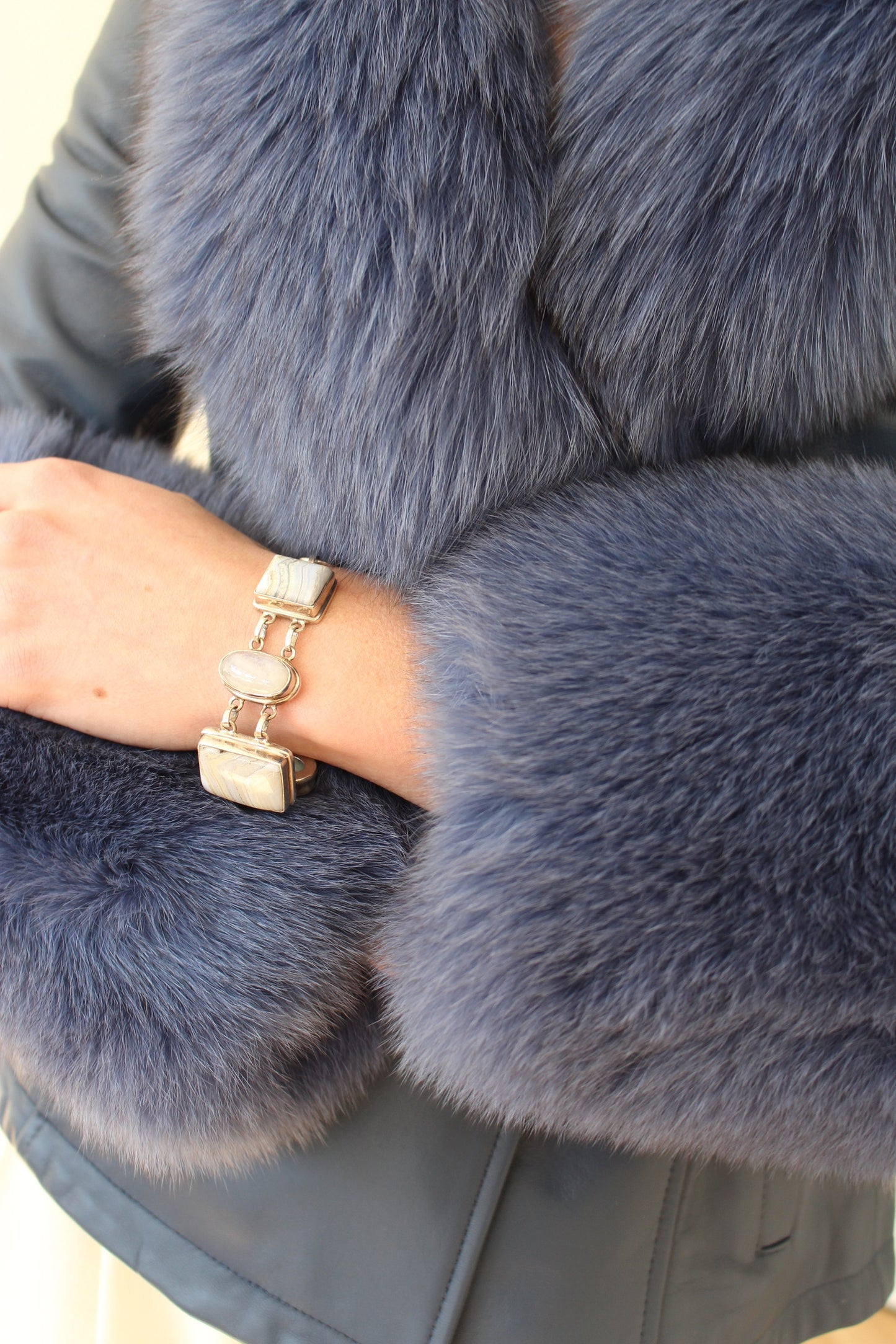Amazing Vintage 925 Silver & Blue Lace Agate Bracelet