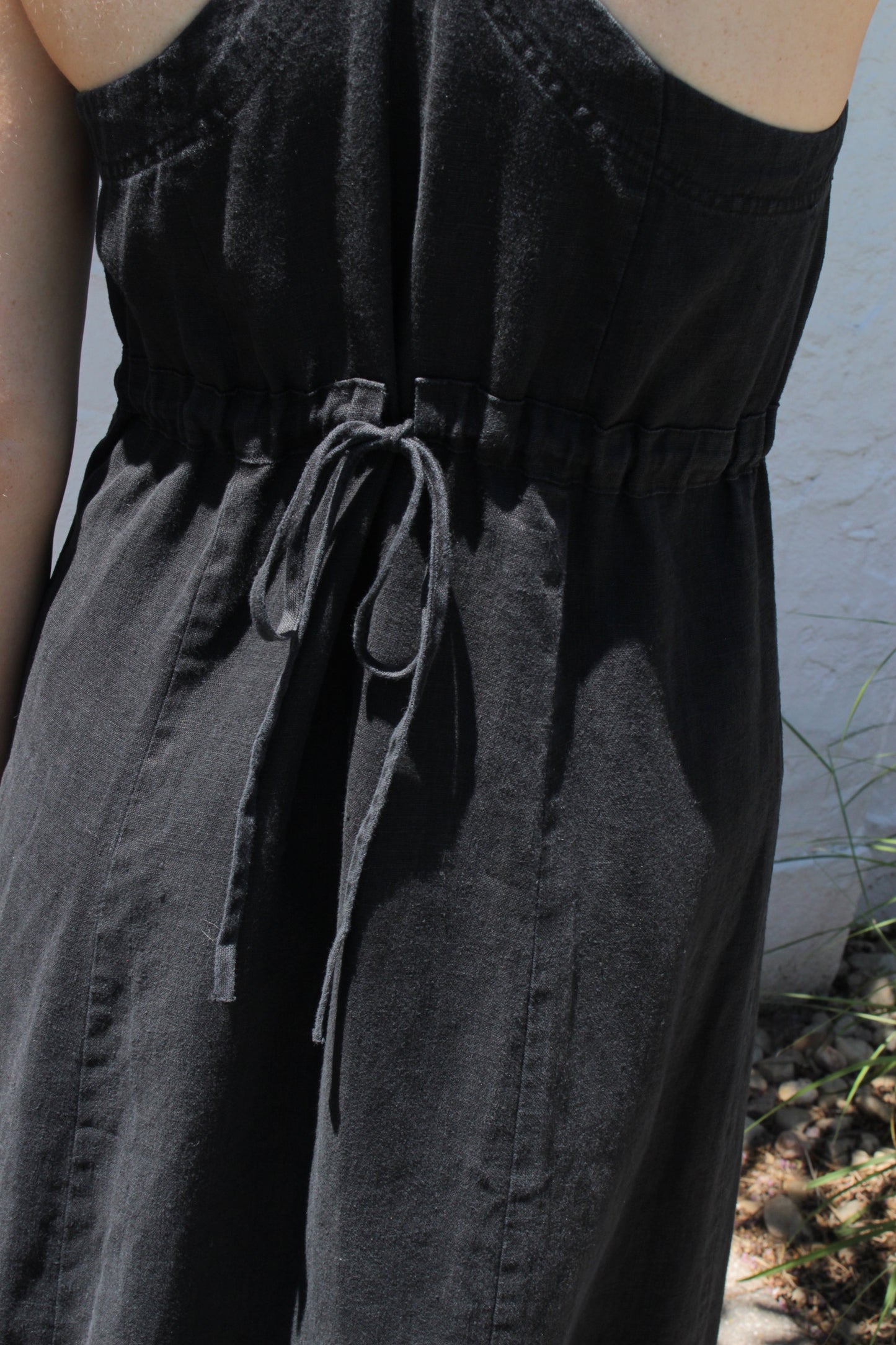 Vintage Faded Black Buttoned Linen Dress
