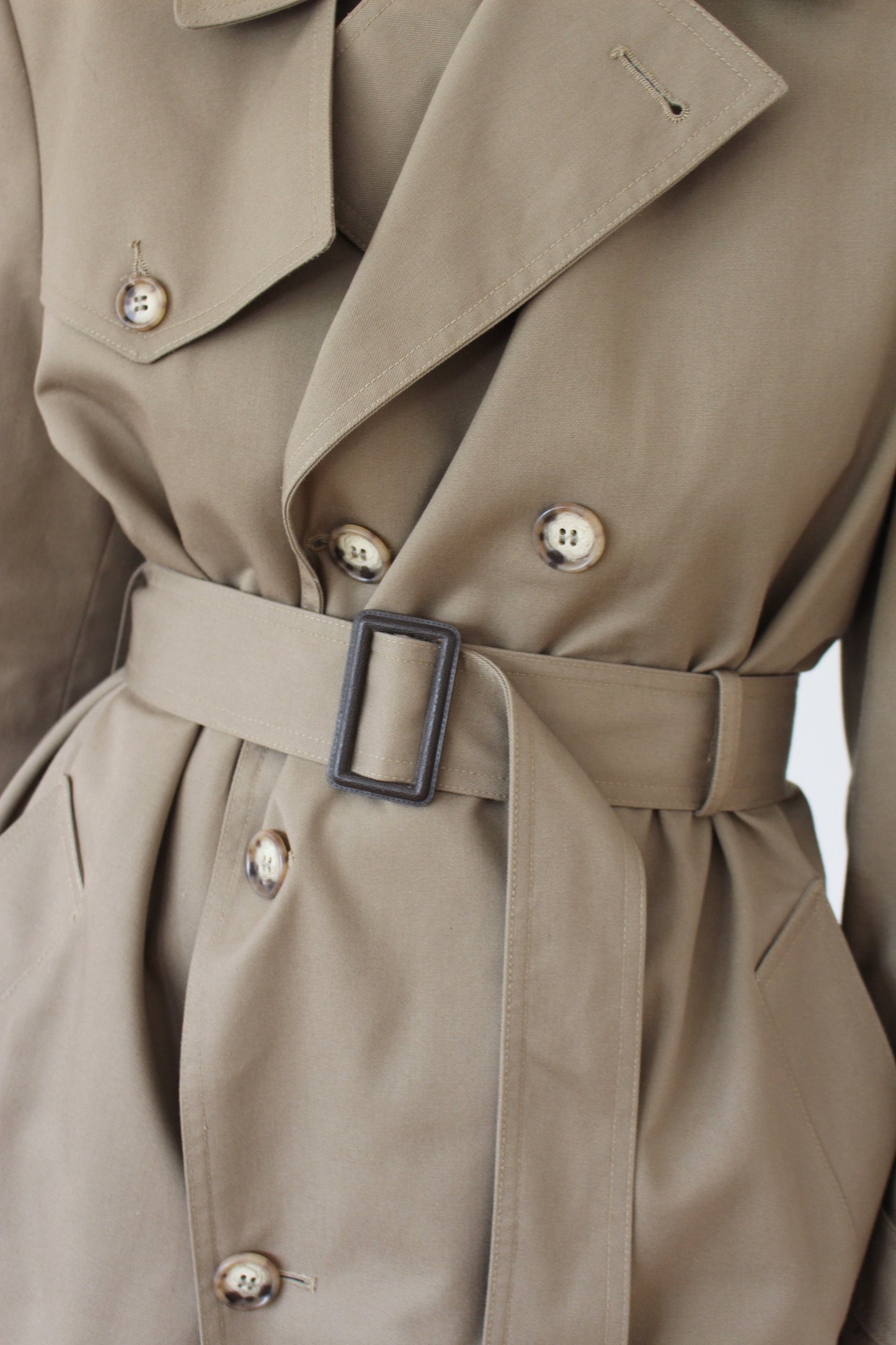 Vintage Belted Khaki Twill Trench Coat