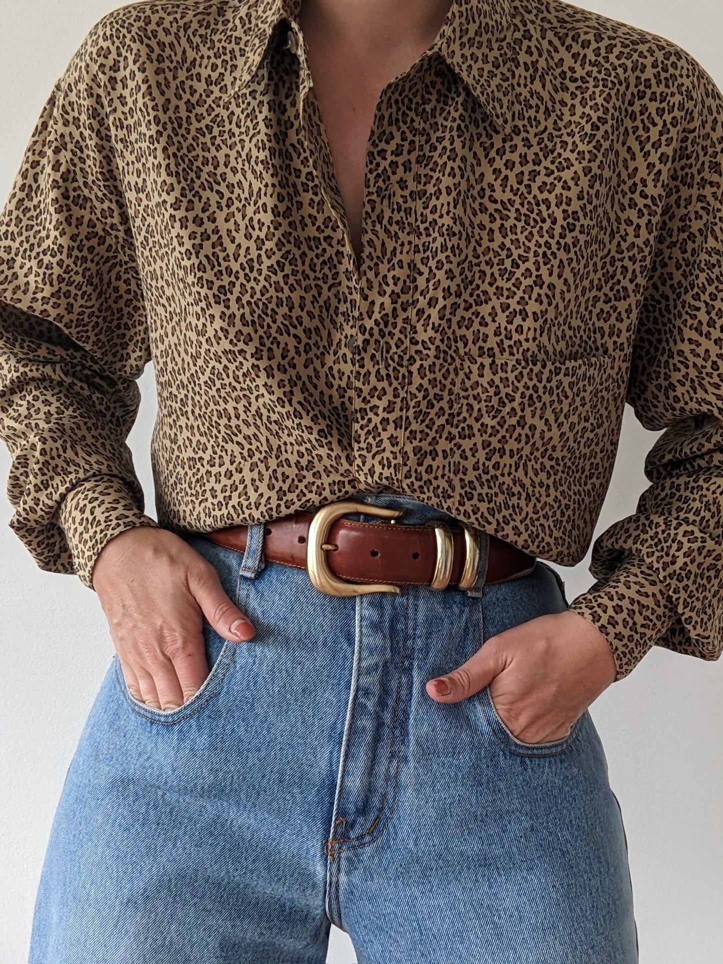 Vintage Animal Print Silk Blouse