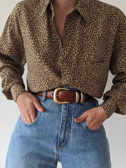 Vintage Animal Print Silk Blouse