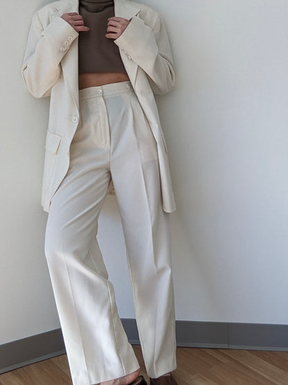 Vintage Eggshell Pleated Trouser