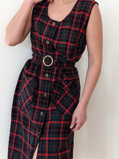 Vintage Pendleton Belted Plaid Wool Dress