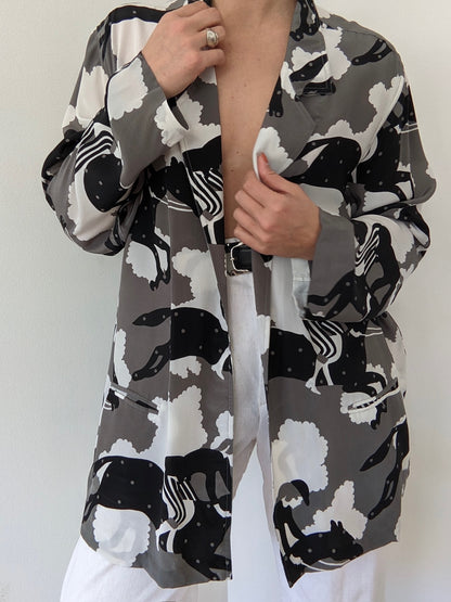 Rare Vintage Equestrian-Themed Silk Open Jacket