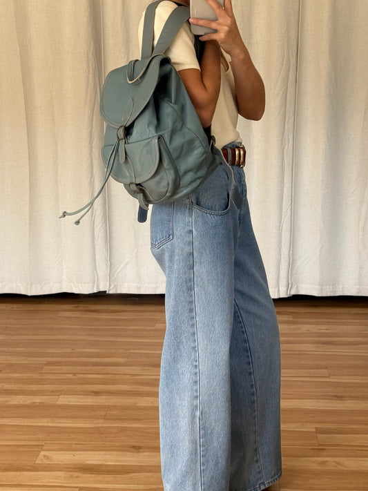 Rare Vintage Pale Blue Leather Backpack