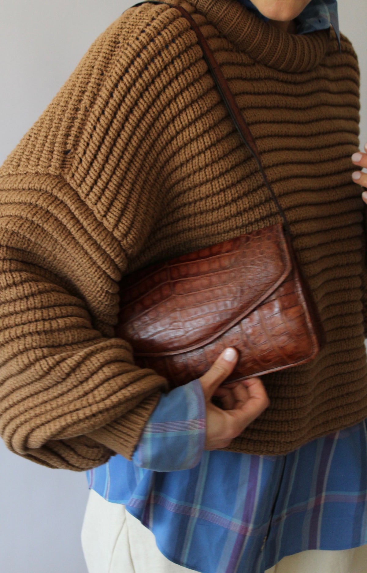 Vintage Alligator-Embossed Leather Bag