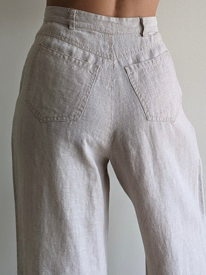 Vintage Oat Linen Wide Leg Trousers