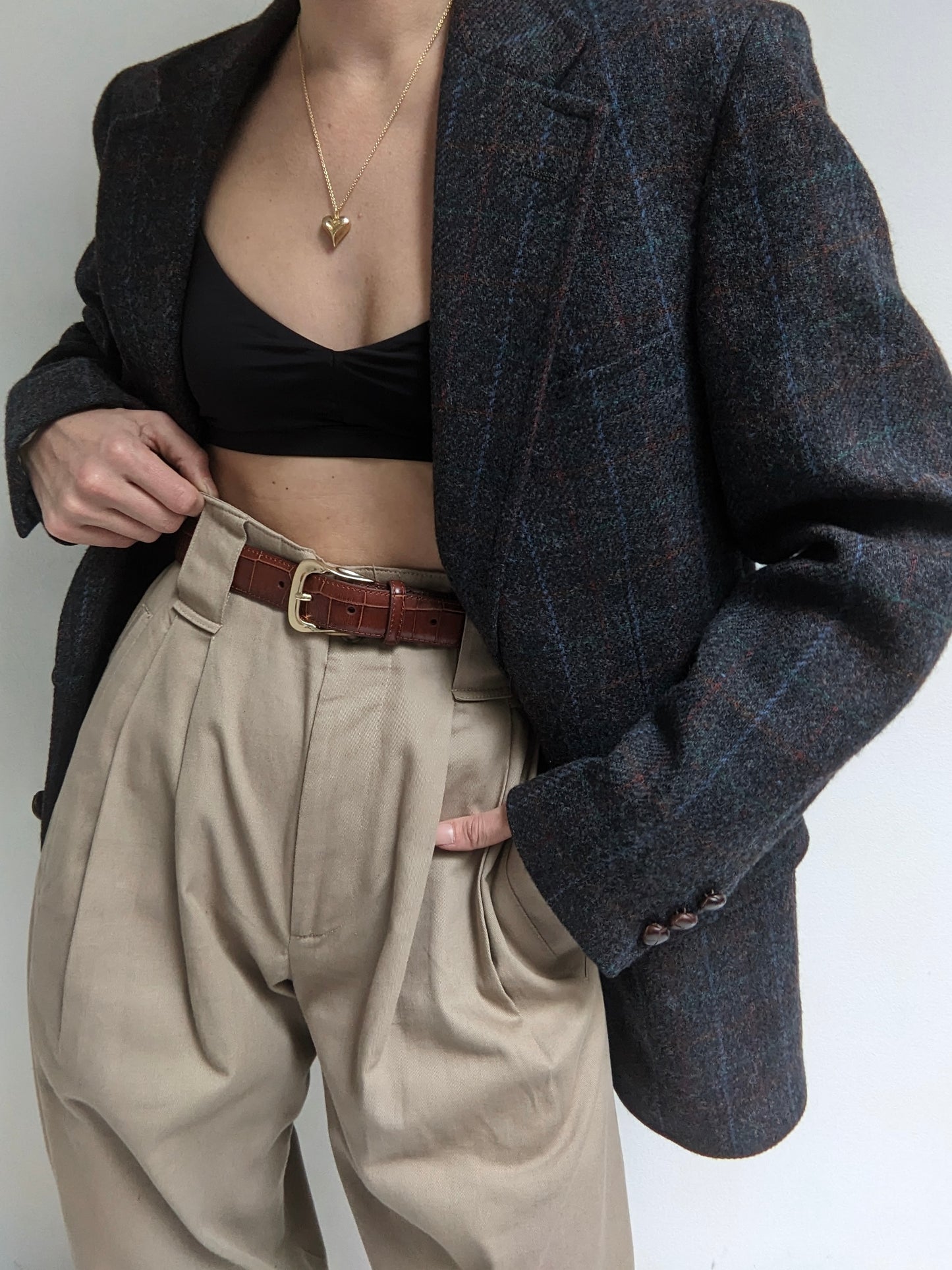 Vintage Grid Tweed Wool Blazer