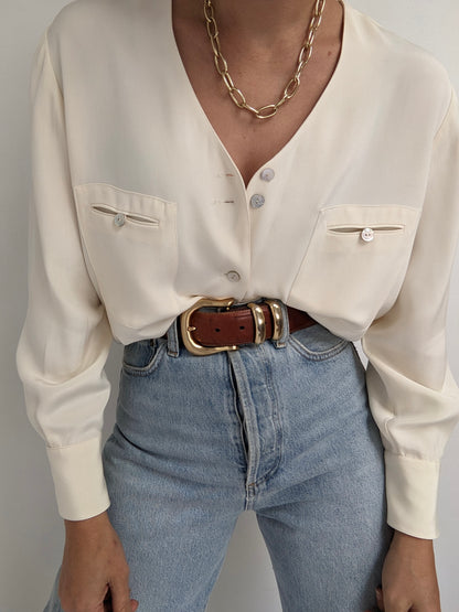 Vintage Cream Silk Tunic Blouse