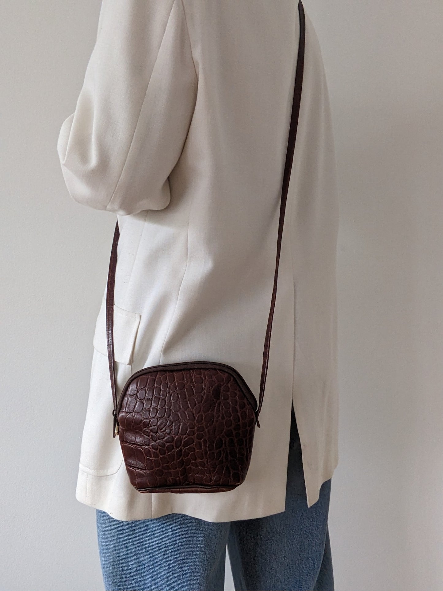 Vintage Croc-Embossed Leather Crossbody Bag