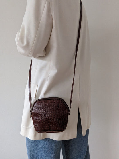 Vintage Croc-Embossed Leather Crossbody Bag