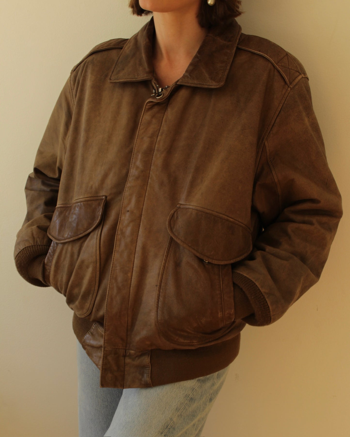 Vintage Faded Cappuccino Leather Bomber