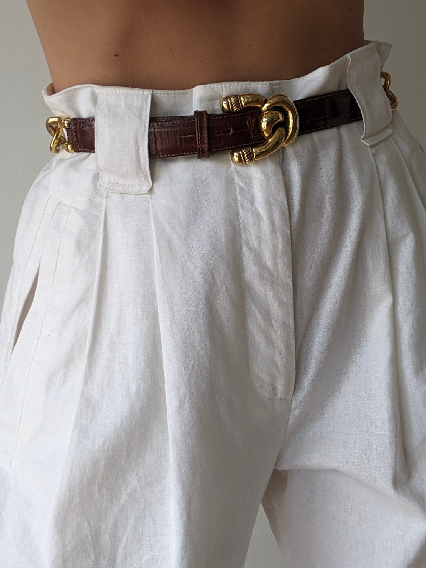 Vintage Gold Link & Embossed Italian Leather Belt
