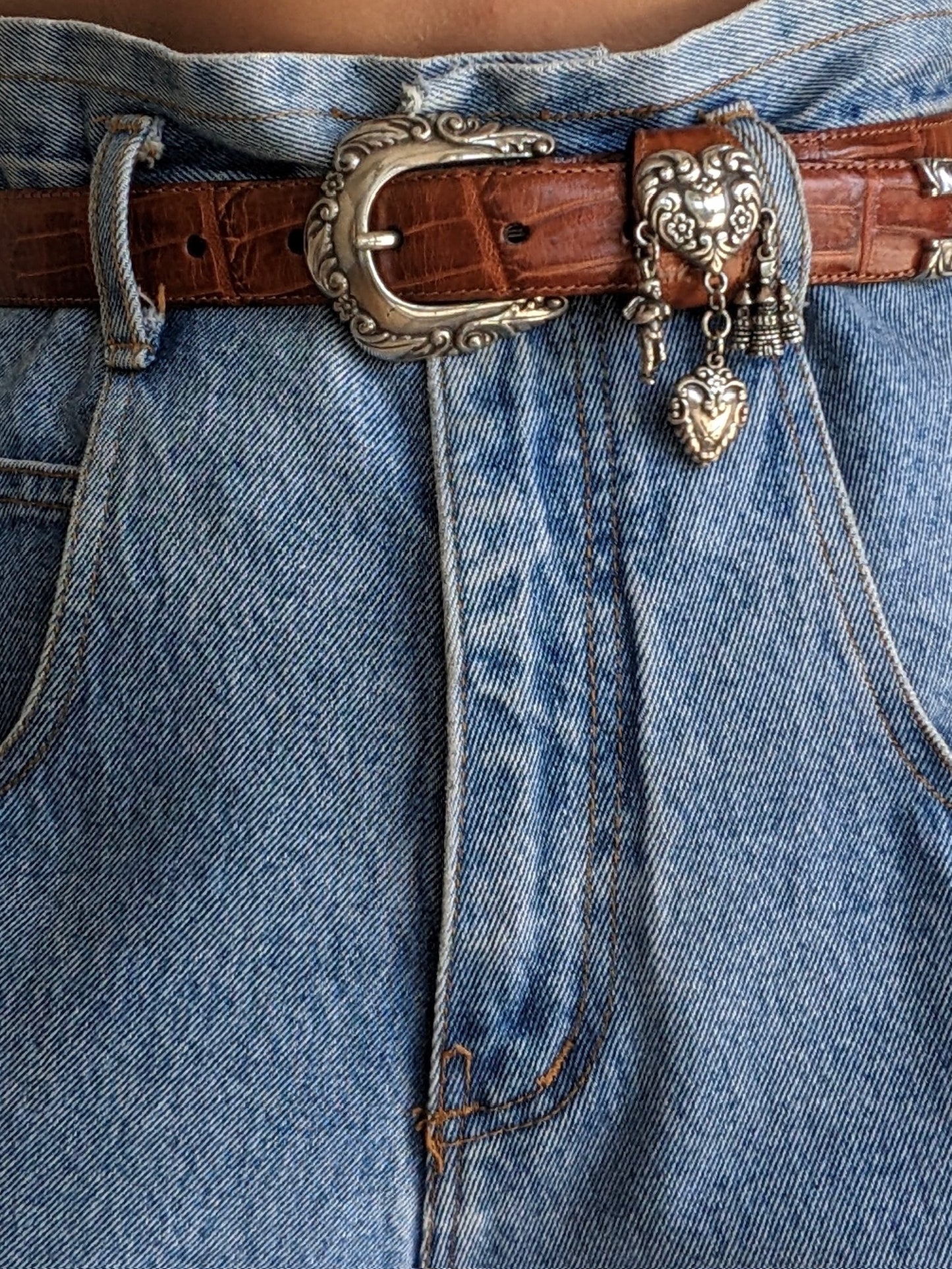 Vintage Embossed Leather & Hanging Charm Belt