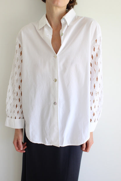 Rare Vintage Lattice Back Button Up