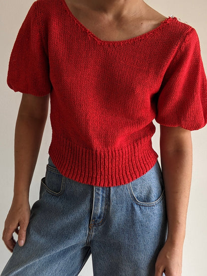 Amazing Vintage Cherry Ballooned Sleeve Silk Knit