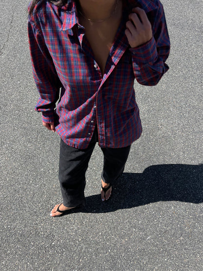 Vintage Yves Saint Laurent Crimson & Fern Plaid Button Up