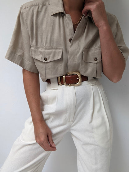Vintage Latte Linen Blouse