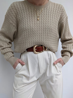 Classic Vintage Wheat Cable Knit Sweater