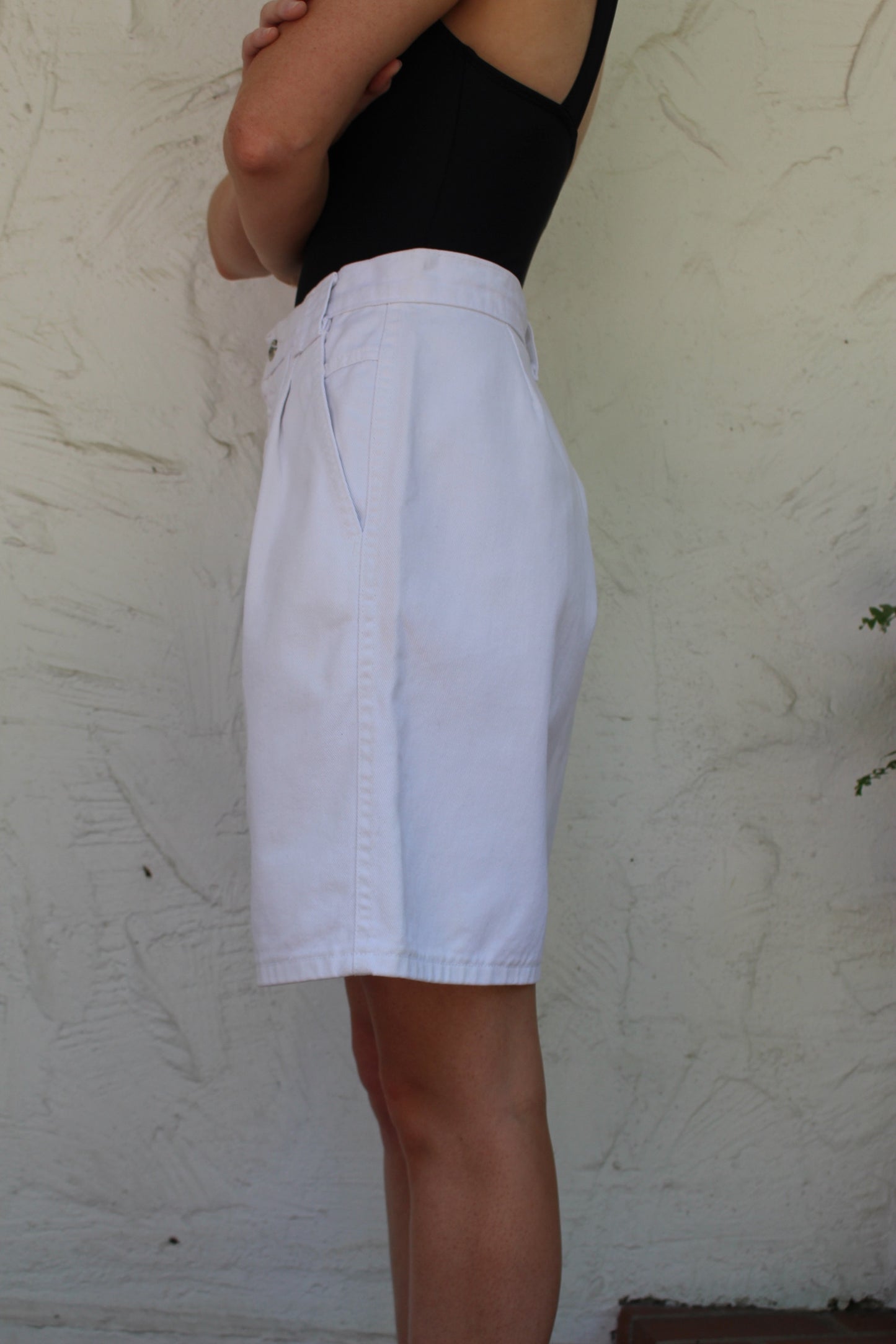Vintage Pearl Pleated Denim Shorts