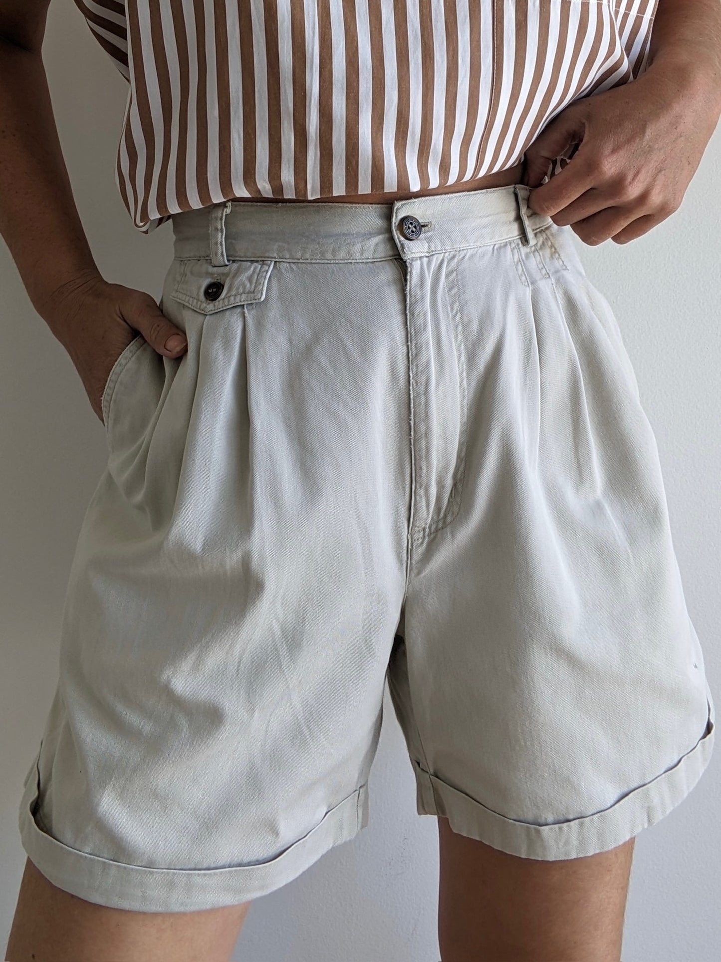 Vintage Pleated Cotton Twill Shorts
