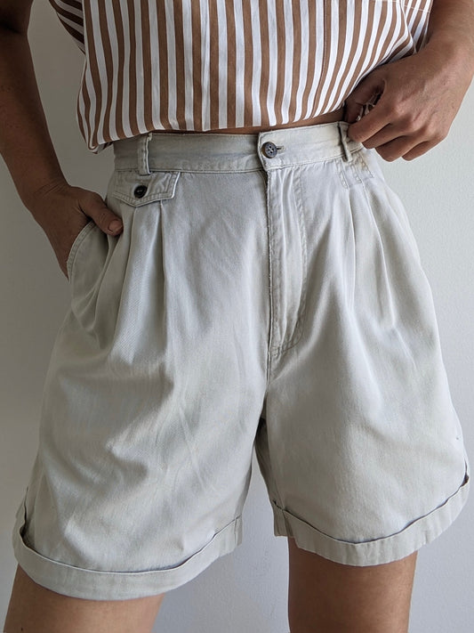 Vintage Pleated Cotton Twill Shorts