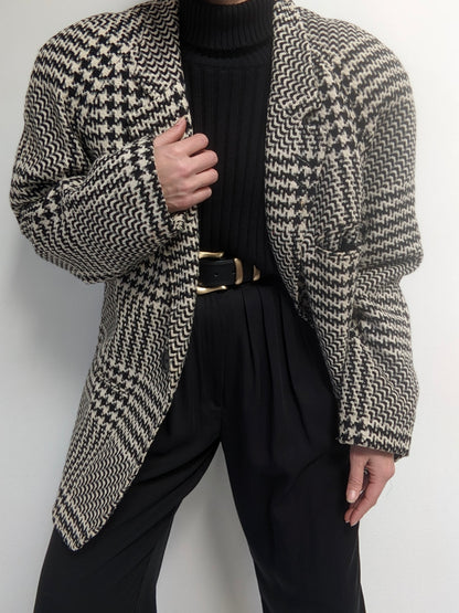 Vintage Woven Houndstooth Wool Coat