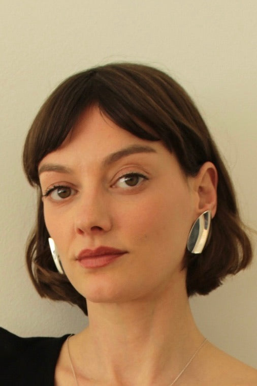Vintage Bright Silver Modernist Earrings