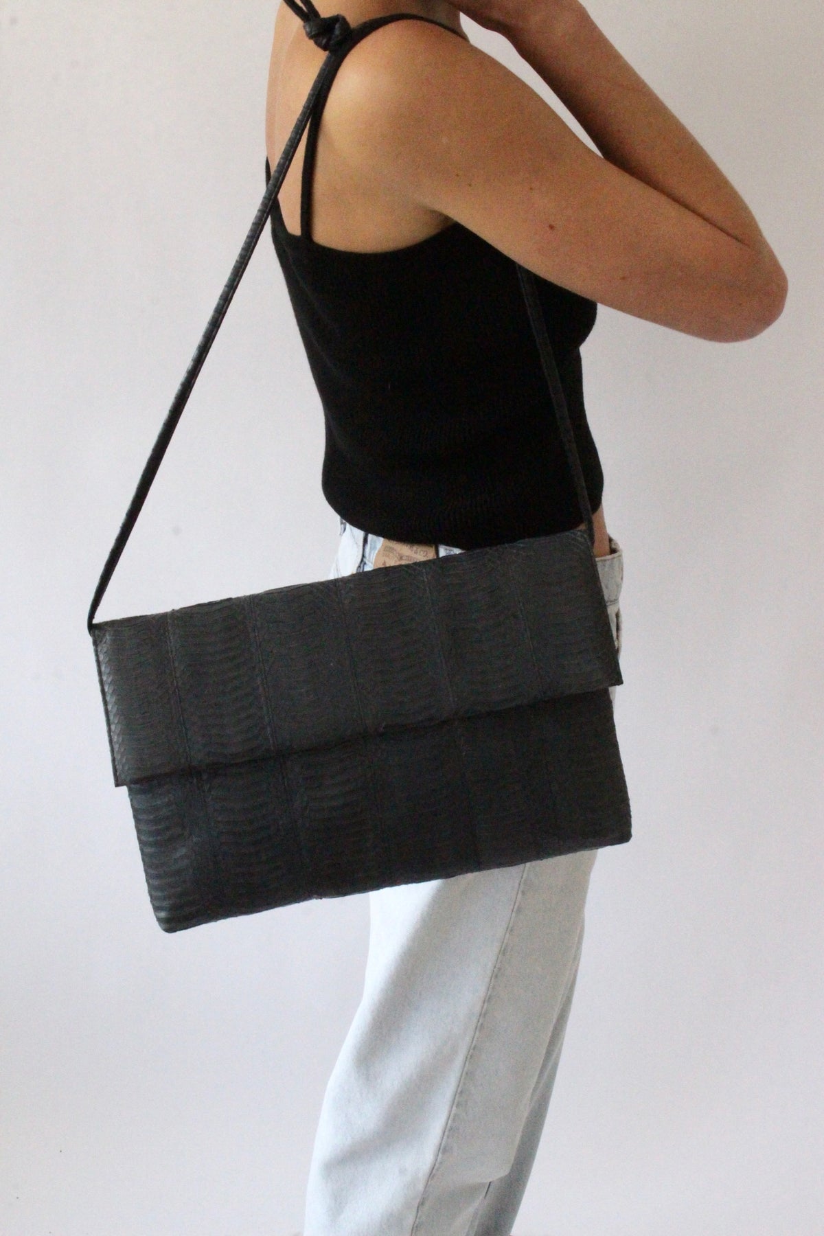 Stunning Vintage Stone Snakeskin Envelope Clutch Bag