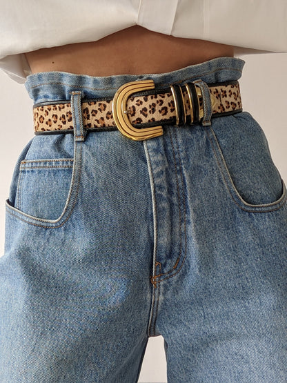 Vintage Printed Calf Hair & Leather Belt