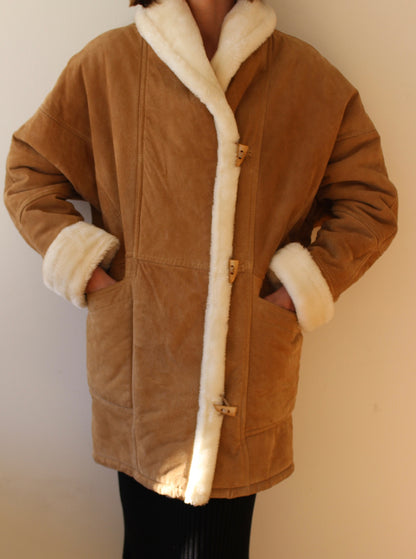 Incredible Vintage Faux Fur-Lined Suede Coat