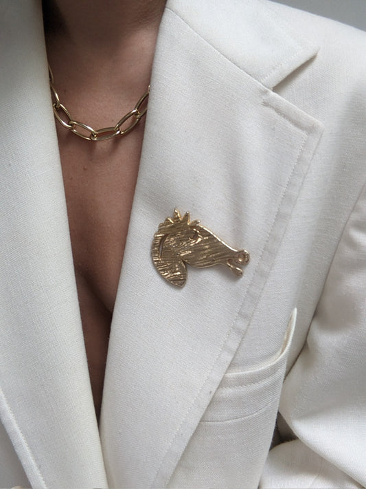 Vintage Gold Horse Head Brooch