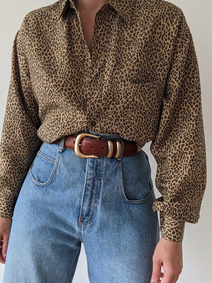 Vintage Animal Print Silk Blouse