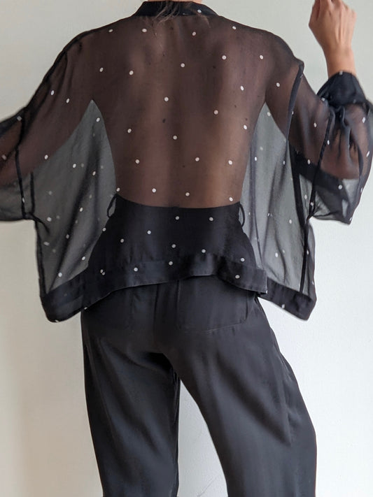 Vintage Sheer Polka Dot Silk Tie Top