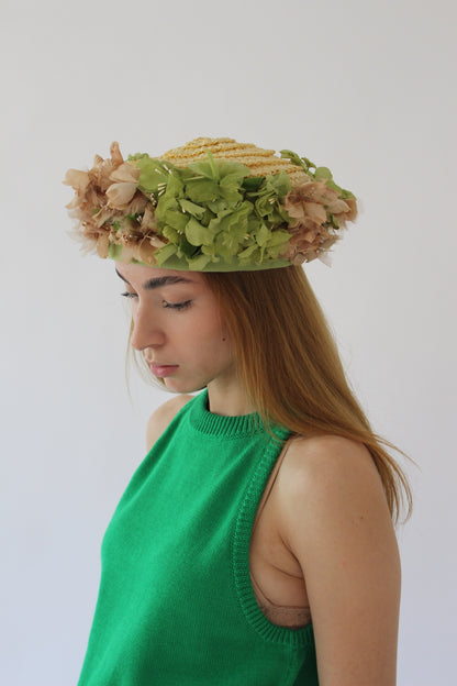 Vintage Floral Trim Woven Straw Hat