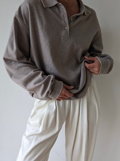 Vintage Houndstooth Henley Pullover