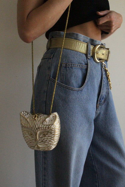 Vintage Timmy Woods Sculptural Wooden Cat Purse